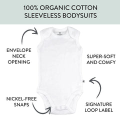 10-Pack Organic Cotton Sleeveless Bodysuits, Honestly Pure White