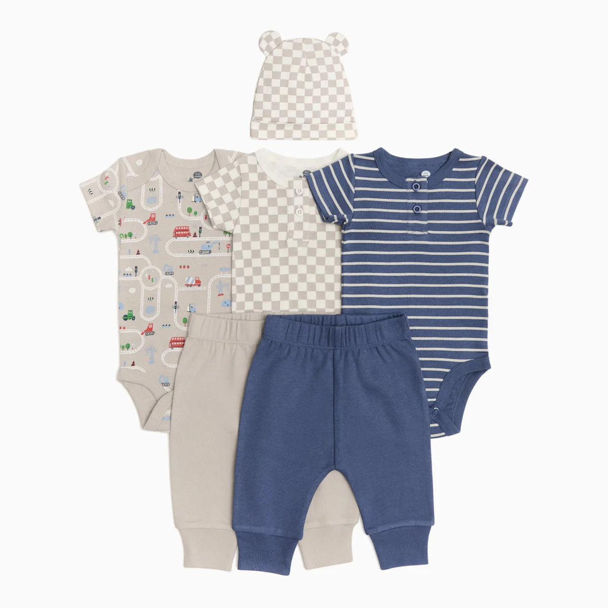 Organic Cotton Bodysuit, Pant & Hat Set (6 Piece)