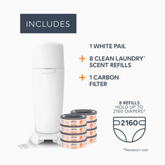 Complete Diaper Pail Registry Gift Set with 8 Refill Bags
