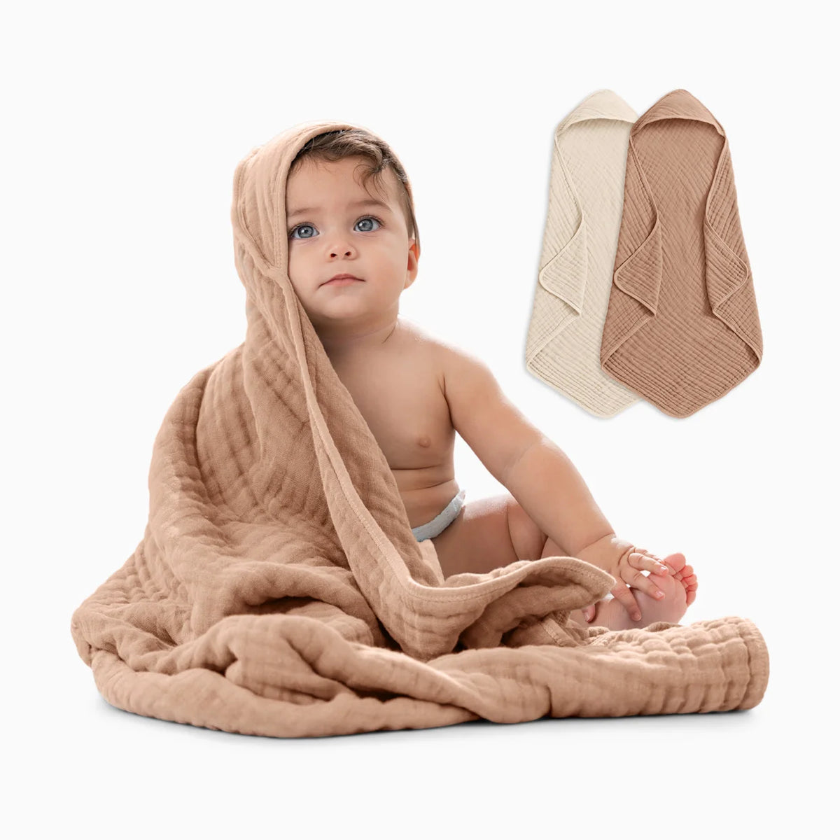 Cotton Muslin Hooded Baby Towel (2 Pack)