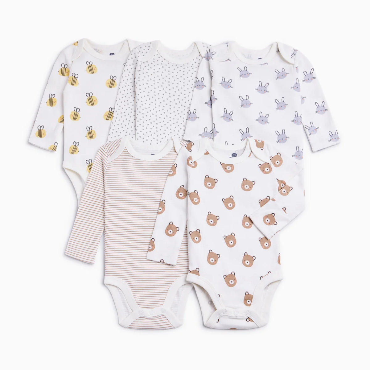 Organic Cotton Long Sleeve Printed Bodysuits (5 Pack)